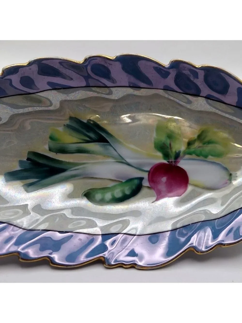 Noritake M Lusterware Hand Painted Porcelain Oval Scalloped Vegetable Dish MCM